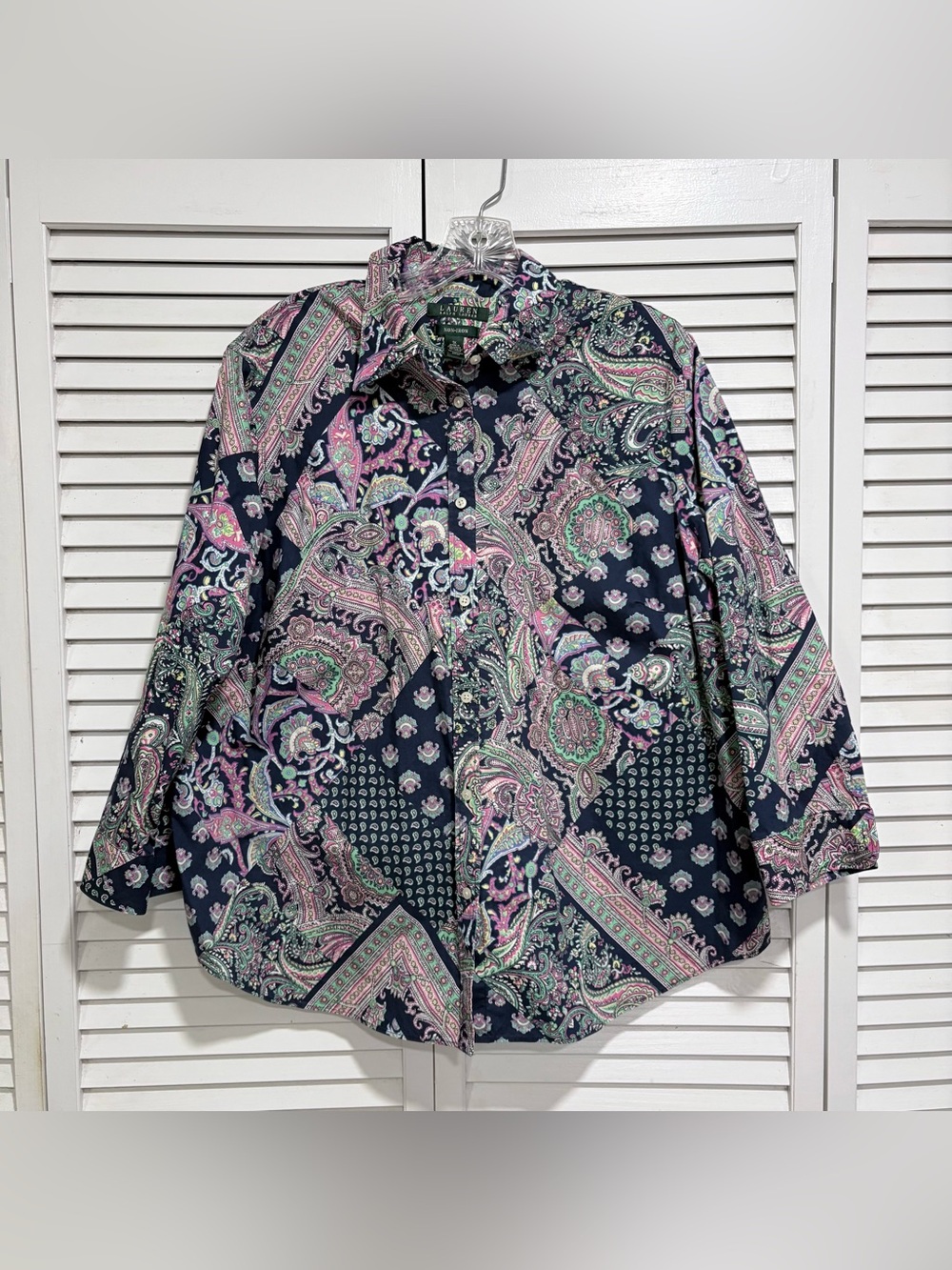 Lauren Ralph Lauren Non-Iron Paisley Long Sleeve Button-Down Shirt 1X